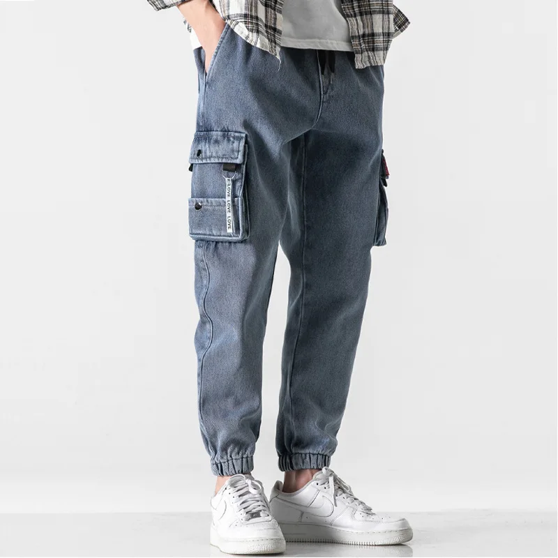 

Jeans Men's Loose Fall Korean Trend Fashion Brand Cargo Pants Men's Casual Large Size Harem Ankle-Tied Long Pants