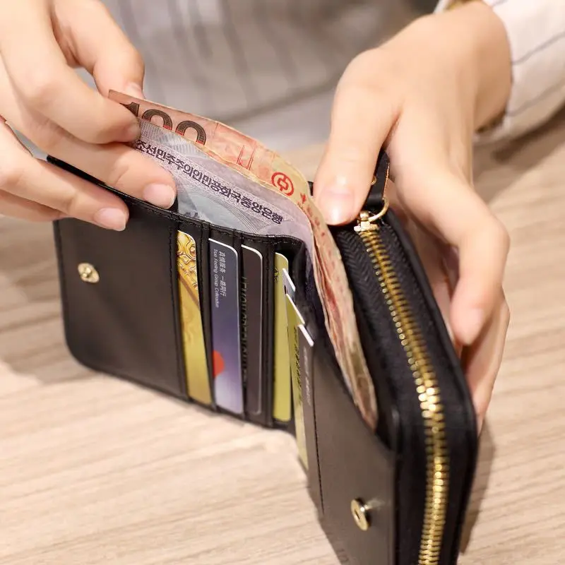 Fashion Short Wallets for Women PU Leather Female Plaid Purses Card Holder Wallet Small Zipper Wallet with Coin Purse Clutch Bag