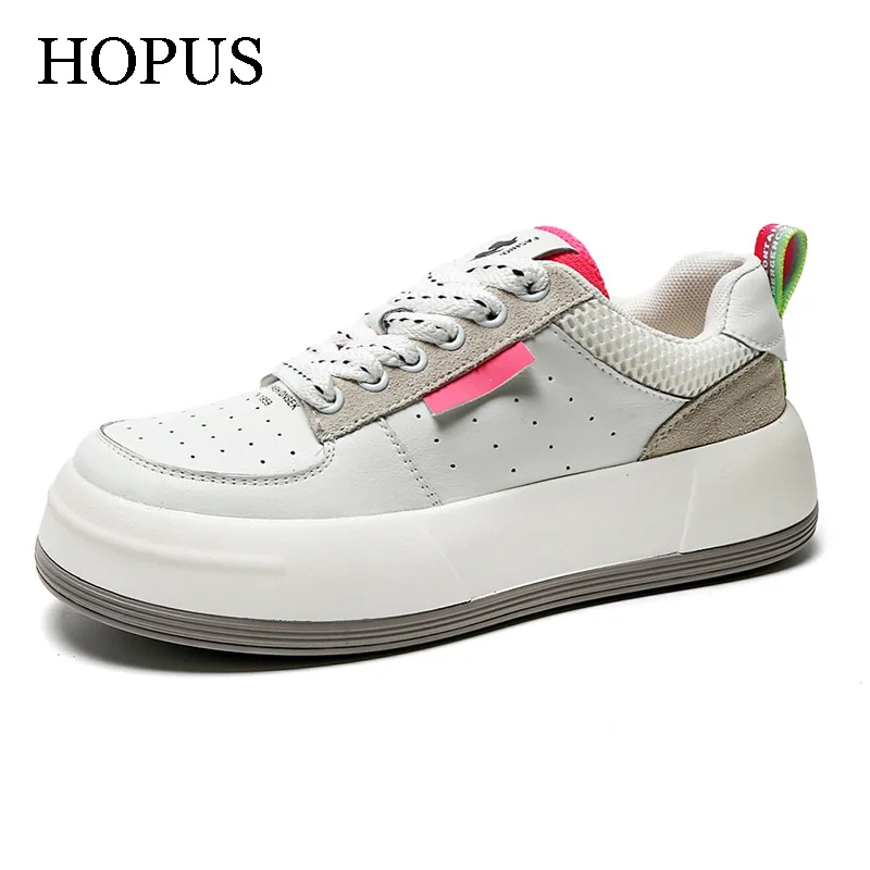 

HOPUS Women's Shoes Spring 2022 Fashion New Genuine Leather Casual Shoes Platform Breathable White Women Sport Sneaker Low-top