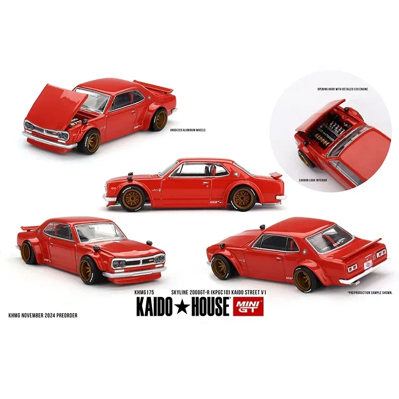 Фото MINIGT KHMG 175 В наличии 1:64 Skyline 2000 GTR KPGC10 Street V1 Открываемый капот Литая под давлением модель автомобиля Kaido House №4
