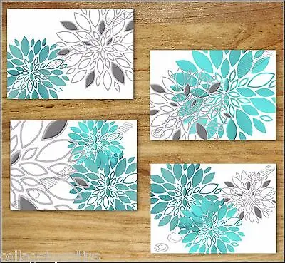 

Gray Wall Art Prints Decor Floral Flower Dahlia Kitchen Bathroom+