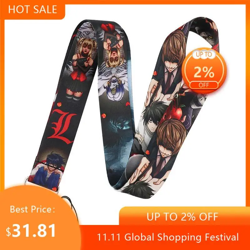 

30pcs Death note Keychain Lanyards Id Badge Holder ID Card Pass Gym Mobile Phone Badge Holder Key Strap webbings ribbons