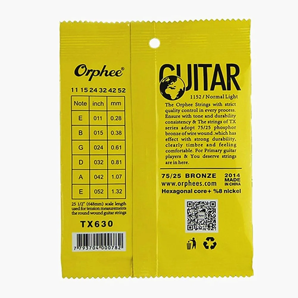 

10Sets Orphee TX630 Acoustic Guitar Strings Anti-Rust Bronze String 11-52 Normal Light Gauge 0.011 0.015 0.024 0.032 0.042 0.052