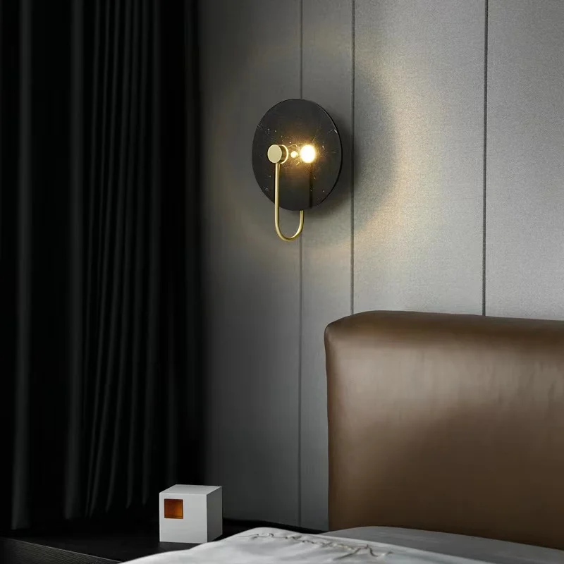 YEBMLP современный круглый настенный светильник для дома медь мрамор прикроватный