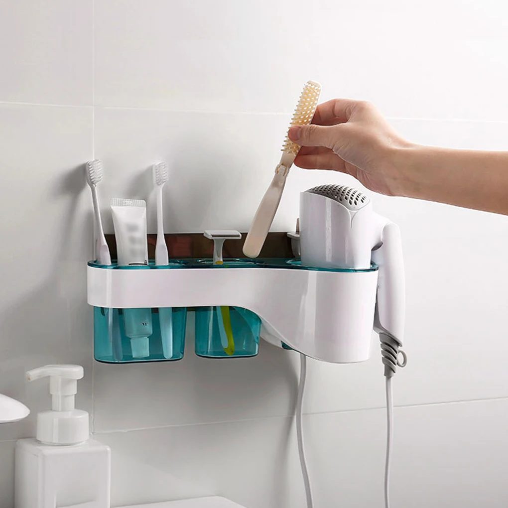 

Hair Dryer Holder Wall Mounted Punchless Rack Washroom Bathroom Shelf