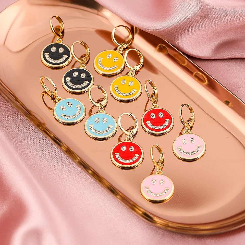 

New Fashion Korean Style Smiling Face Dangle Earrings for Women Colorful Enamel Cute Round Similing Face Smiley Earrings Jewelry