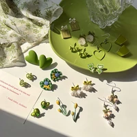 minar korean trendy multiple green color flower earring for women femme geometric love heart drop dangle earrings casual jewelry