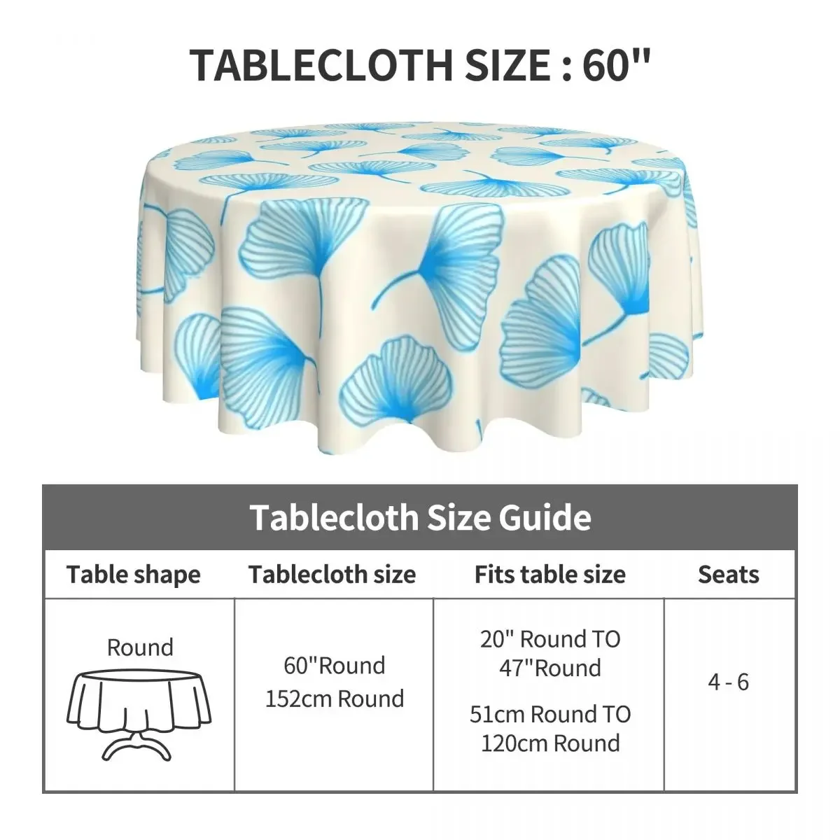 Круглая скатерть Ginkgo Biloba в виде листьев синяя на заказ сделай сам чехол для стола