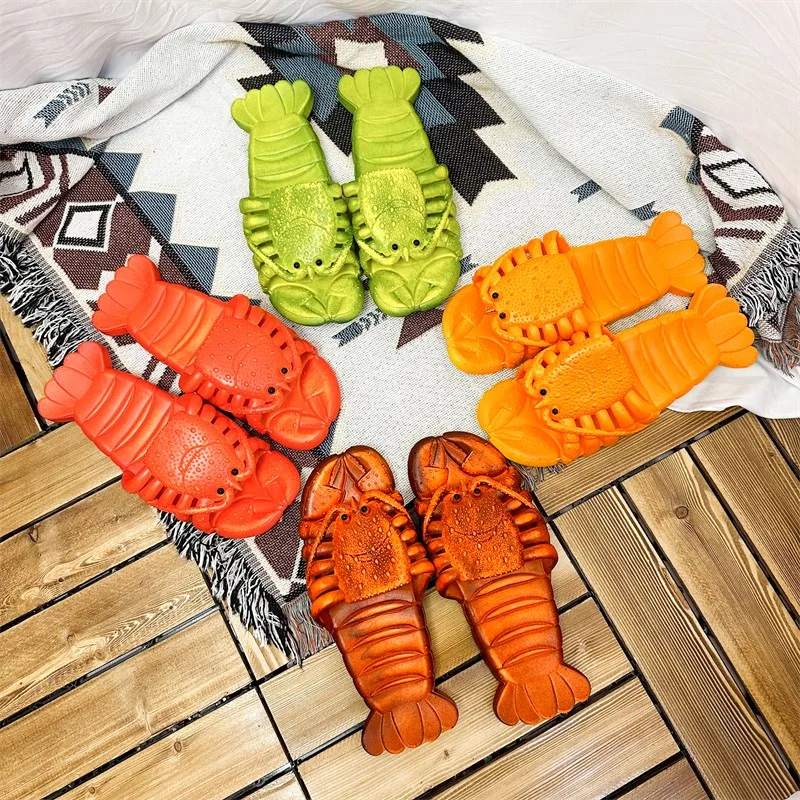 Funny Slippers Man Footwear Family Shoes Woman Sandals Plus Size 36-47 Summer Beach Shoes Boys Unisex Lobster Slippers 2023