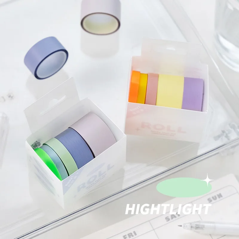 

5roll Sticky Tape Set PET Translucent Fluorescent Color Adhesive Masking Tape for Highlight Marker Decoration Stickers A7074