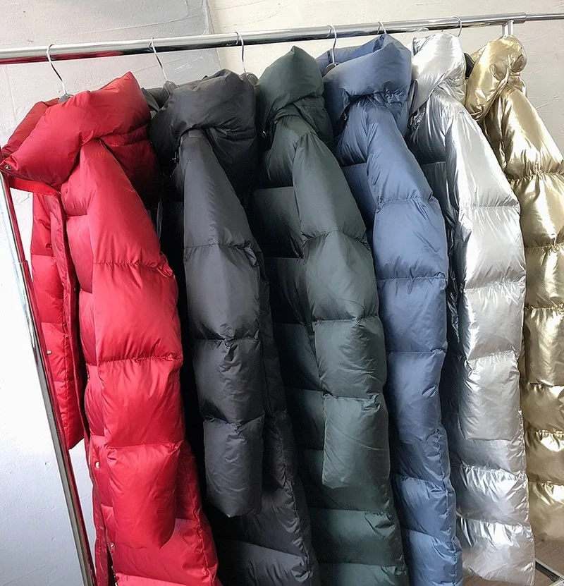 Women Coats Hooded Down Jacket with Thick Fluffy White Goose Down and Long Over-the-knee Winter Warm Jacket