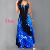 missjoy woman dress sleeveless v neck off sholuder printed sling loose elegant gradient color party beach big swing dress