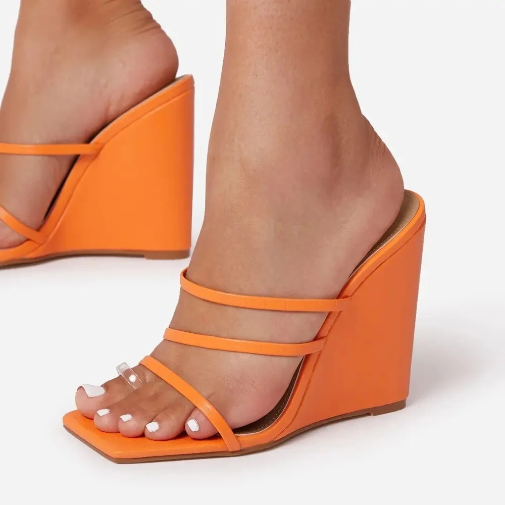 

Shoes Big Size Low Square Toe Slippers Heels Slides Slipers Women Fashion On A Wedge High 2022 Luxury Rubber Fabric Basic Scanda