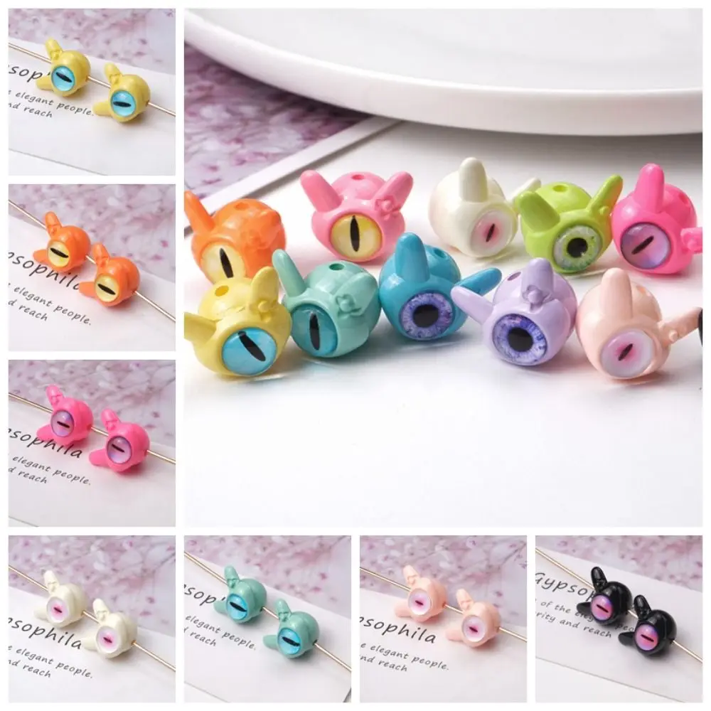 

10 pcs Rotundity Cartoon Evil Eyes One-Eyed Beads Realistic Perforated Bead Dopamine Color Colorful 16*16mm Bracelet Material