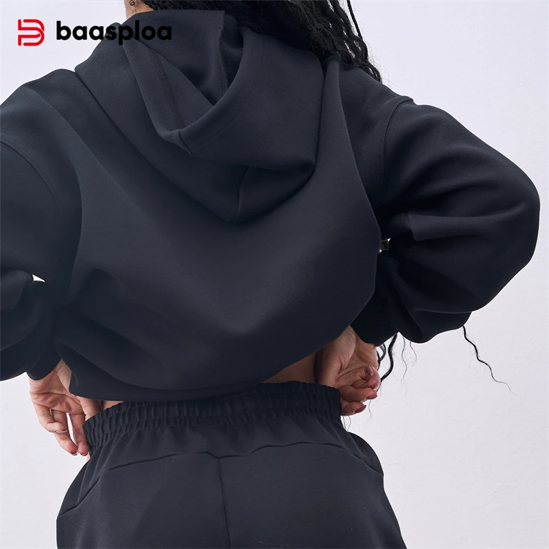 Baasploa 여성 후드티 가을 медицин션 단색닥팔 와이드 캐주얼 포켓 dedi급 스트리트 nne 3)