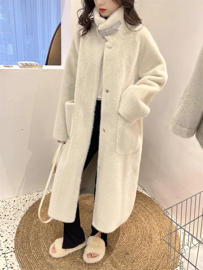 Women's Winter Coat Long Loose Warm Stand-up Collar Mink Velvet Faux Fur Jacket Women Veste Femme Clothes 2022 Fashion Coats