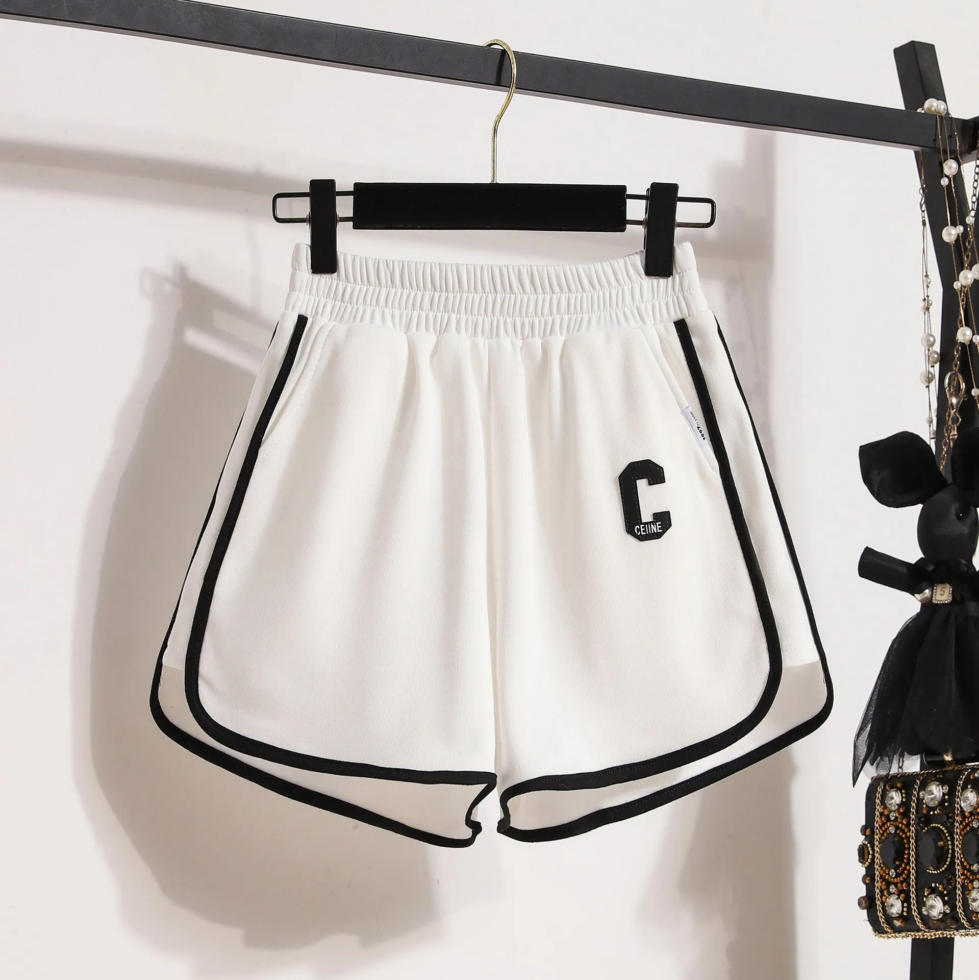 Summer Sport Shorts Women High Waisted Letter Patchwork Casual Sweatshorts Loose Fit Ladies Bottoms Street Fashion Style Shorts