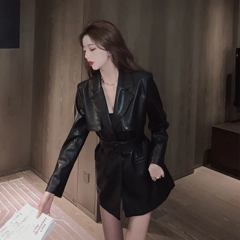 New Women's Leather Jacket Coats Slim Windbreaker Overcoat Korean Fashion Luxurious Designer Clothing Cardigan Pu Leather