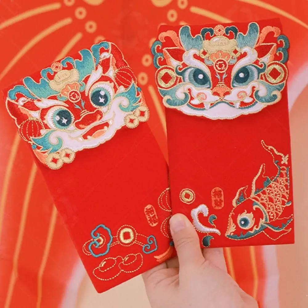 Конверты в китайском стиле с красным рисунком дракона и знаков зодиака красные