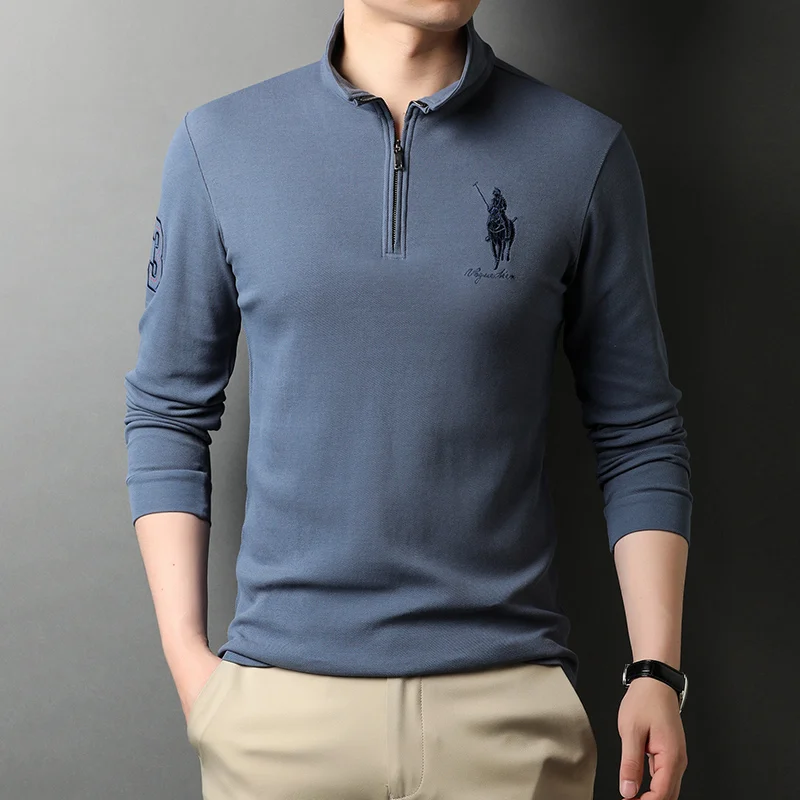 

Mens Pure Cotton Long Sleeve Polo Shirts Half Zipper Trendy Brand Golf Logo T-Shirts 2022 New Spring And Autumn Designer Clothes