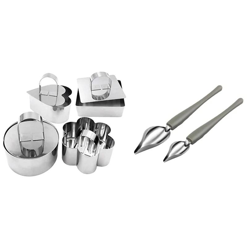 

4 шт. формы для торта, кольца для торта из нержавеющей стали, форма для Мусса для торта с толкателем разных форм и 2 ложки для мороженого