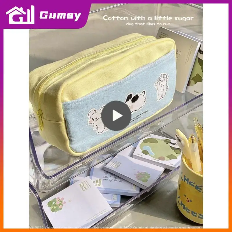 

Canvas Storage Bag Car Line Neat Rugged And Practical Large Capacity Cute Cartoon Careful Workmanship Pencil Box Puppy Printing