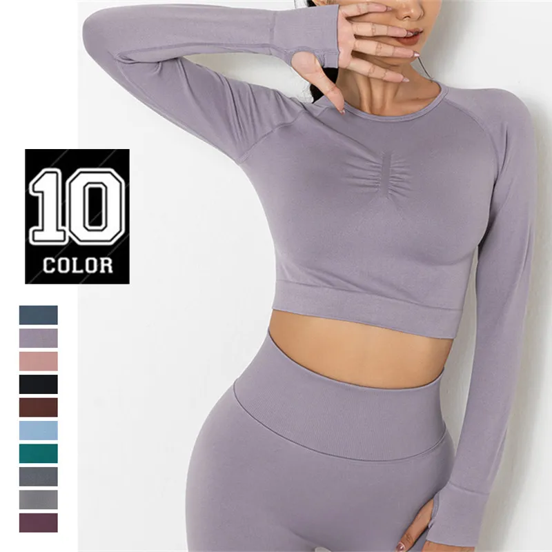 

Seamless Yoga Set Sport Clothing For Woman Workout Running Clothes Long Sleeve Crop Top High Waist Leggings Fitness Suit 2 Piece