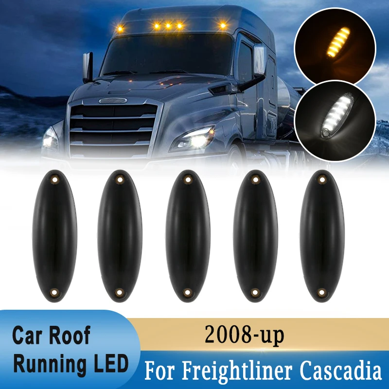 5pc Cab Marker Running Light 12 LED Front Cab Roof Top Clearance Signal Light for Freightliner Cascadia 2008-up Semi-Truck
