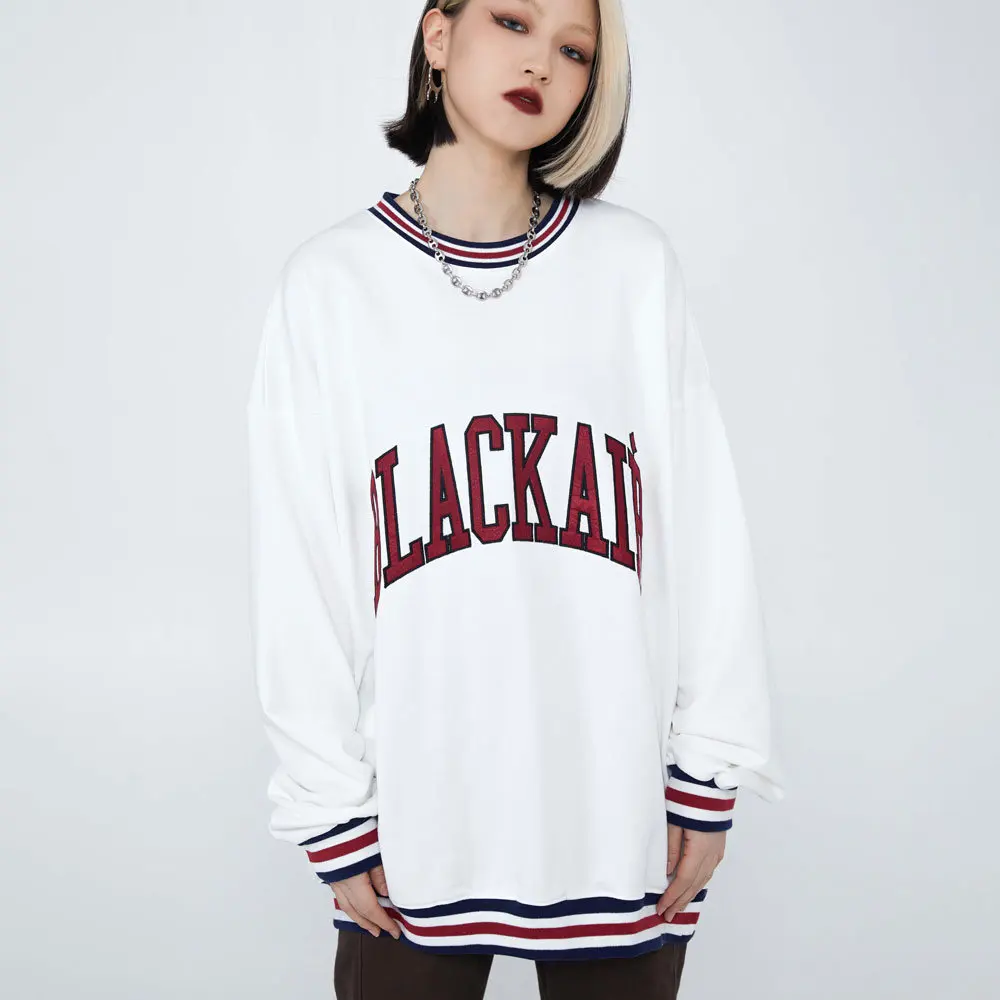 

Sweatshirts Woman Clothes Vintage Flat Embroidery Letters Cotton Top Streetwear Harajuku Casual Pullover Oversize Sweatshirt