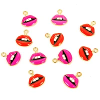 10pcslot red rose red teeth lips enamel charms drop oil alloy bracelet earring keychain pendants diy jewelry accessories jy059