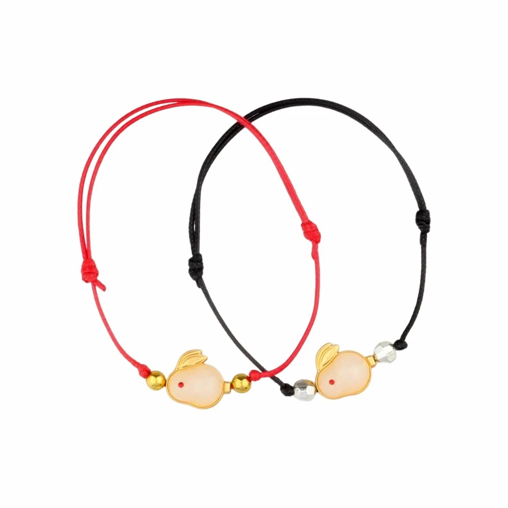

20Pcs Chinese Style Jade Rabbit Blessing Lucky Rope Adjustable Bracelets For Women Charm Bunny Animal Bangle Jewelry Gifts