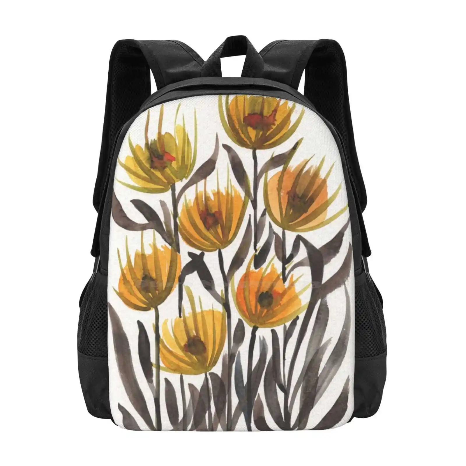 

Nuala Pattern Design Bag Student'S Backpack Yellow Florals Flowers