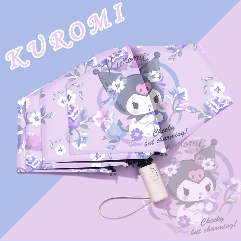 

Зонт Sanrio Kuromi Автоматический Женский, маленький автоматический зонт от солнца, дождя и солнечного света, двойная защита от ультрафиолета, с м...