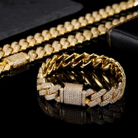 14mm bling iced out cuban zirconia cuban miami link for women men hip hop street bracelets jewelry