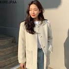 Женская куртка с V-образным вырезом и большими карманами, Однорядная Свободная куртка в Корейском стиле с крупными цветами, осень 2021