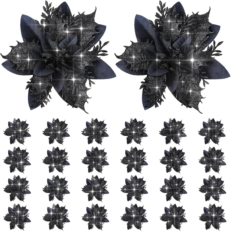 

Блестящие искусственные цветы для рождественской елки, полиэстер, 5 штук