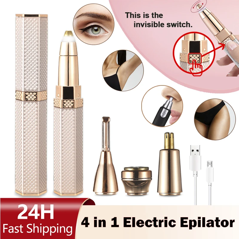 For Women Full Body Epilator Rechargeable Painless Eyebrow Nose Bikini Armpit Hair Remover Trimmer