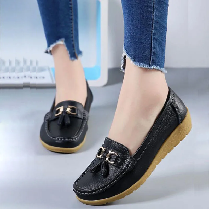 Women Casual Slip-on Loafers Flats Leather Shoes Female Soft Leather Single OL Work Shoes Zapatos Mujer Yellow White New 2023