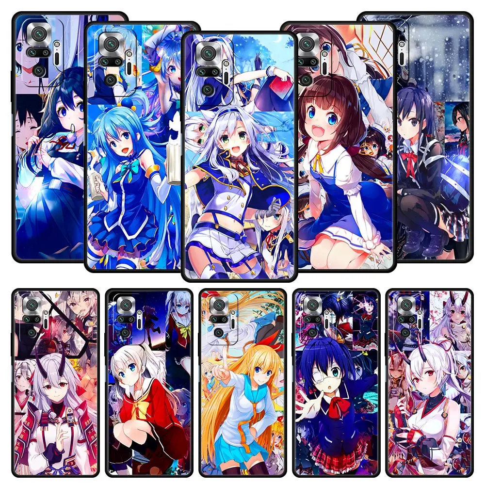 

Anime Girl Cute Kawaii Phone Case For Xiaomi Redmi Note 10 11 9 8 Pro 10S 9S 7 8T 9T 9A 8A 9C K40 Gaming 11T 5G Soft Back Cover