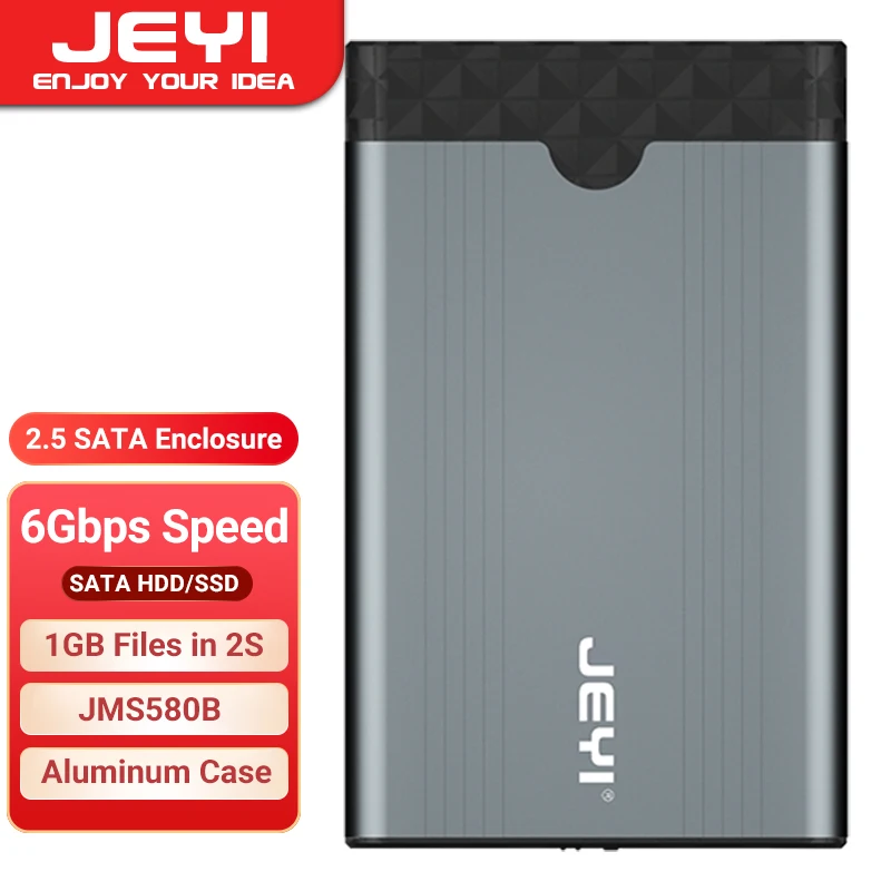 JEYI 2.5" Hard Drive Enclosure SATA to USB 3.0 Tool-Free External 9.5mm 7mm HDD SSD Case Support UASP SATA III 6Gbps