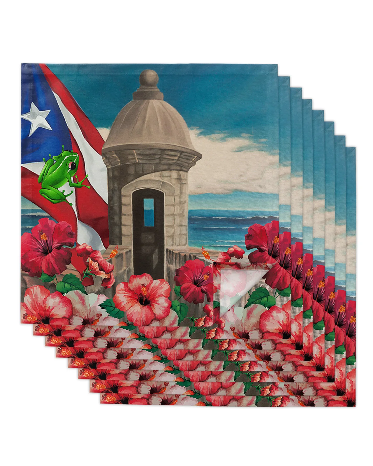 

Флаг Пуэрто-Рико, лягушка, гибискус, искусственный набор, свадебная настольная ткань, мягкие кухонные Столовые Салфетки