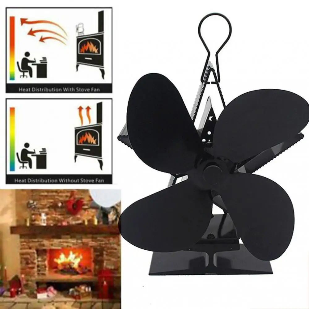 

4/5 Blades Heat Powered Stove Fan Black Fireplace komin Log Wood Burner Eco Friendly Quiet Fan Home Efficient Heat Distribution