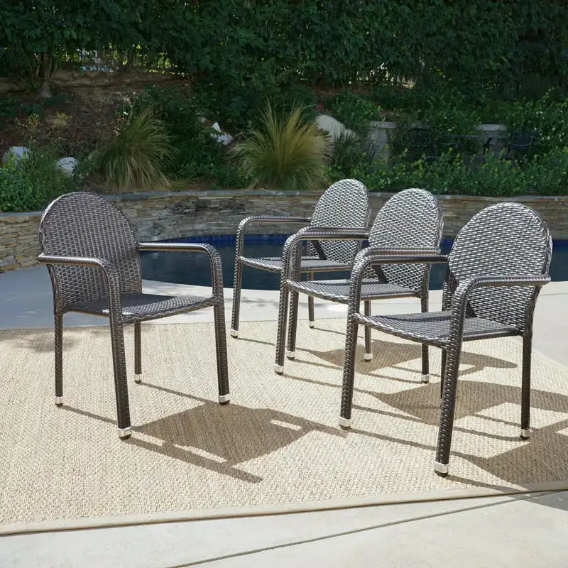 

Wicker Armed Stack Chairs with an Aluminum Frame, Multibrown