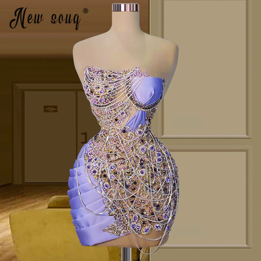 

Lavender Full Crystals Mini Prom Dress Short Beaded Tassel Cocktail Dresses 2023 Luxury Party Night Gowns Custom Made