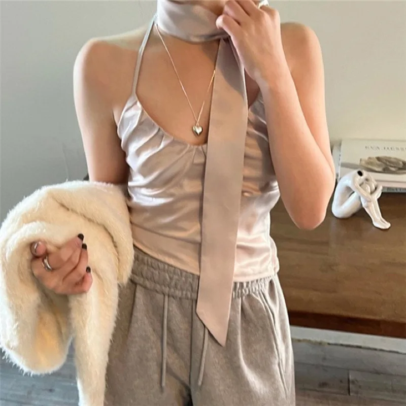 

Europe Streetwear 2023 Sexy Women T-shirt Pure Color Gallus Crop Top Clothes Summer Spring Fashion Tank Top Corset Top Girl Y2K