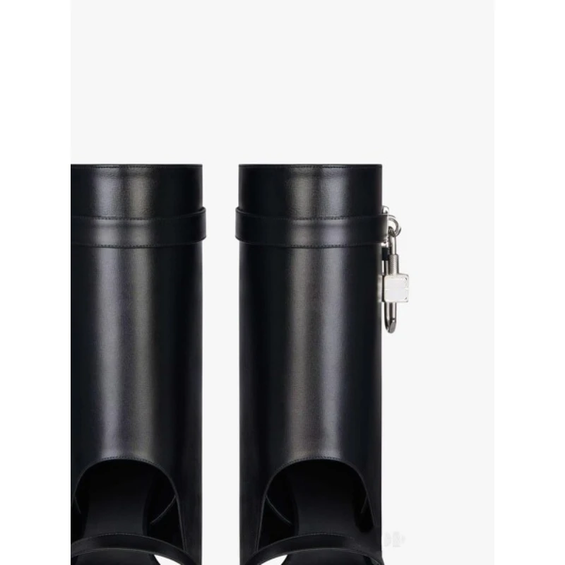 2023 Women's High Heel Summer Boots Open Toe Black Women's Boots Rhinestone Silver Round Head Knee Length Fashion Boots Large 43