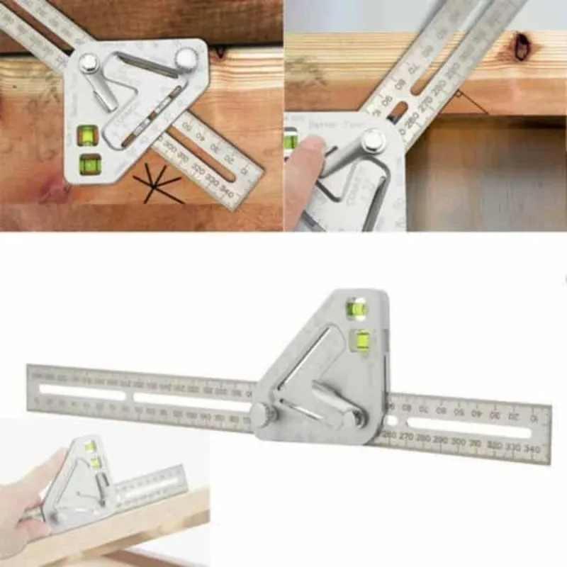 HILIXUN Woodworking ruler Aluminum alloy ABS leveler Triangular rule Multi angle measuring ruler Multi function tool