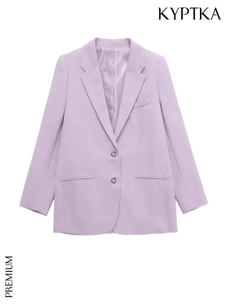 

KYPTKA Women Fashion Front Buttons Straight Blazer Coat Vintage Long Sleeve Welt Pockets Female Outerwear Chic Veste Femme