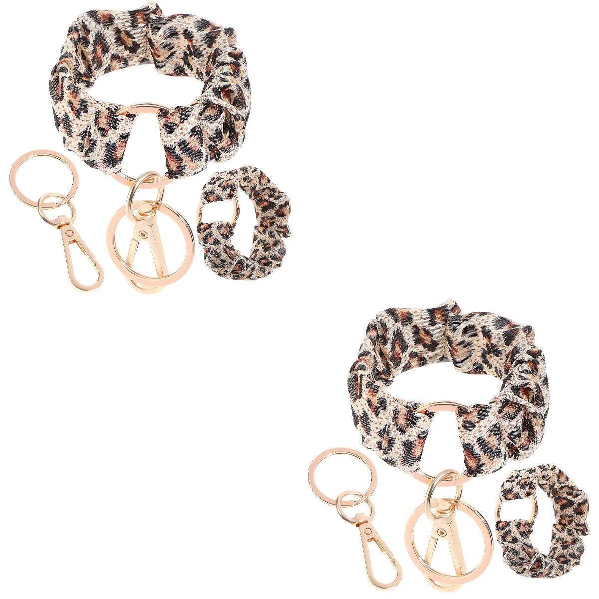 

4 Pcs Leopard Print Hanging Key Chain Bracelet Women Stretchy Hair Ties Hair Accessories