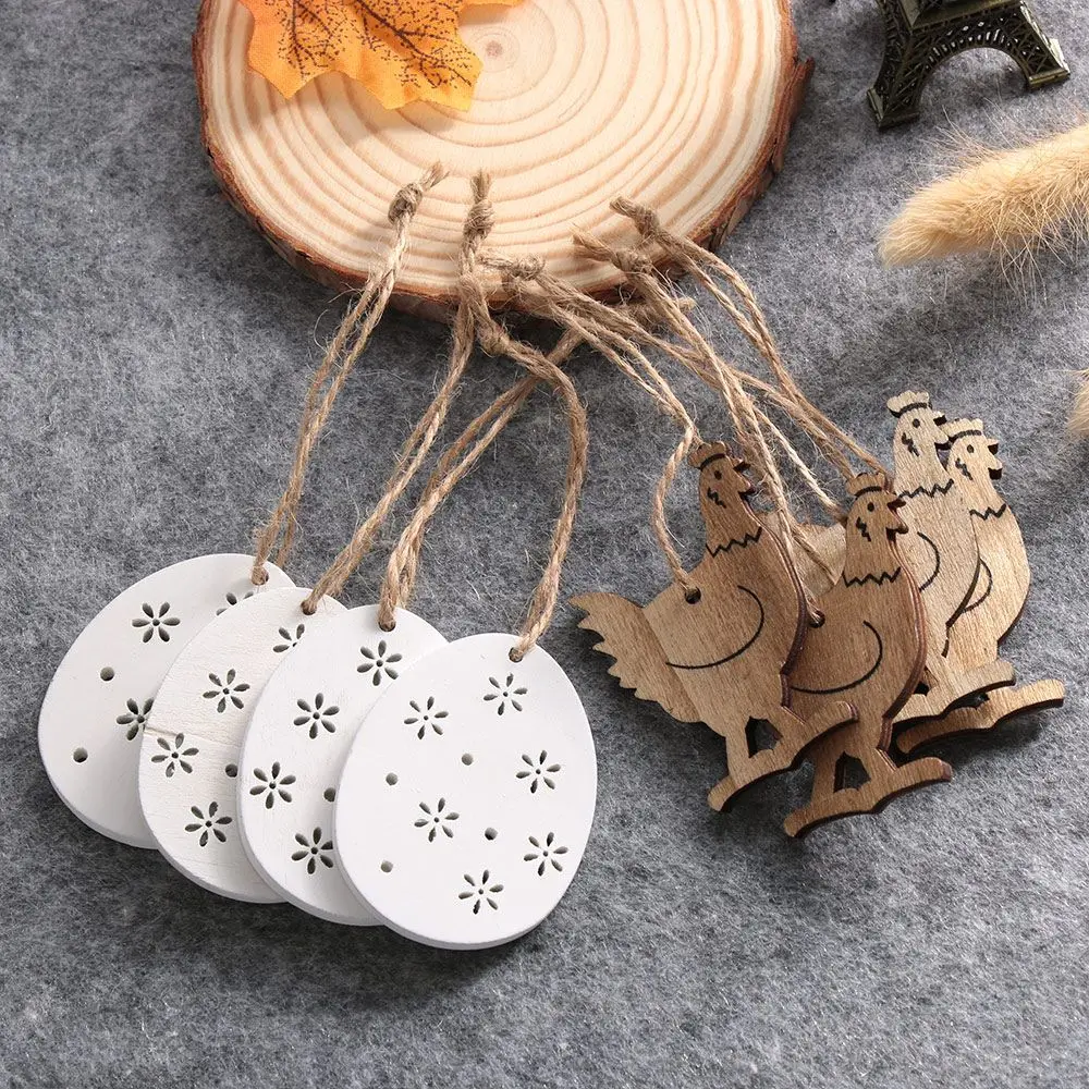 

8PCS Cutouts Wooden DIY Rabbit Handcraft Easter Decorations Easter Eggs Wood Chips Hanging Ornaments